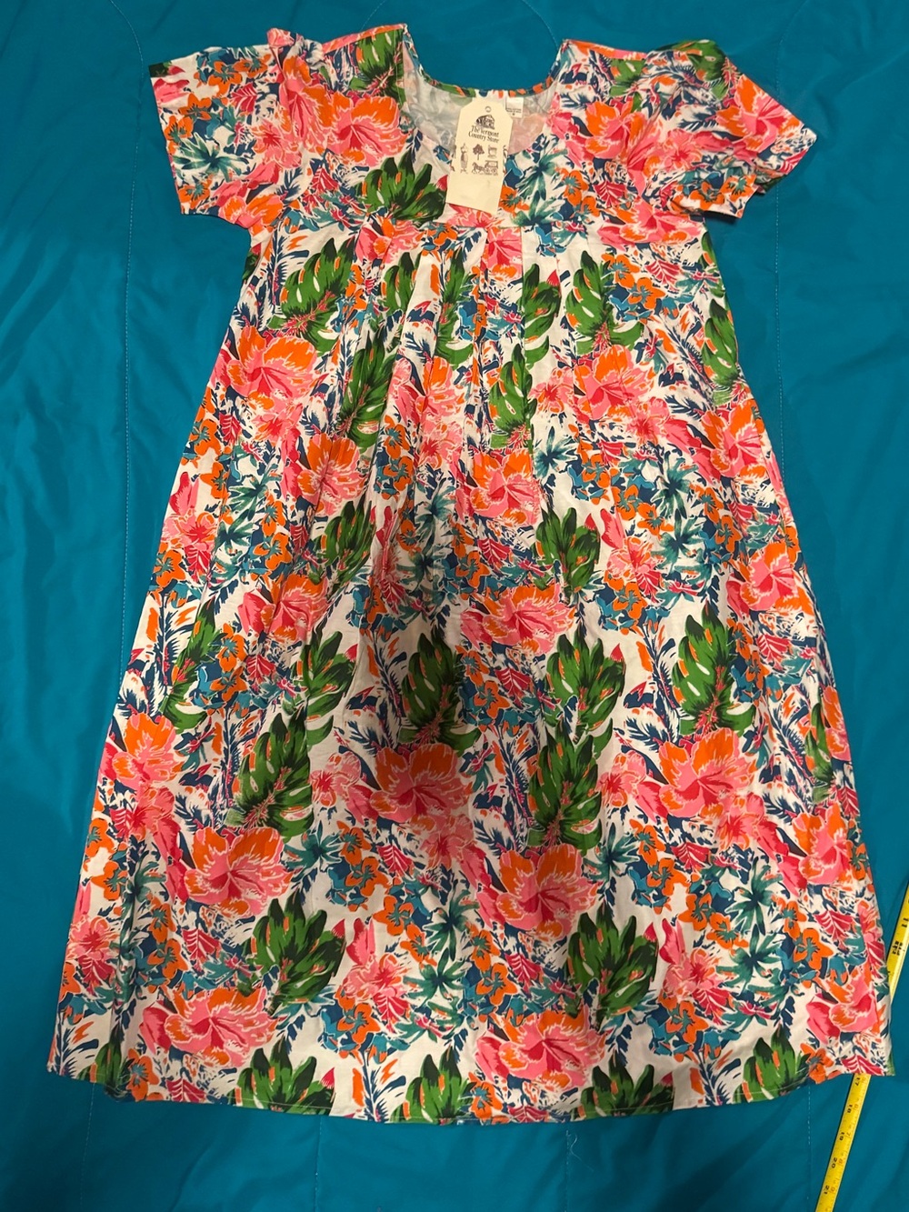Women’s Vermont Country Store Floral Short Sleeve Casual Dress in Pink & Green